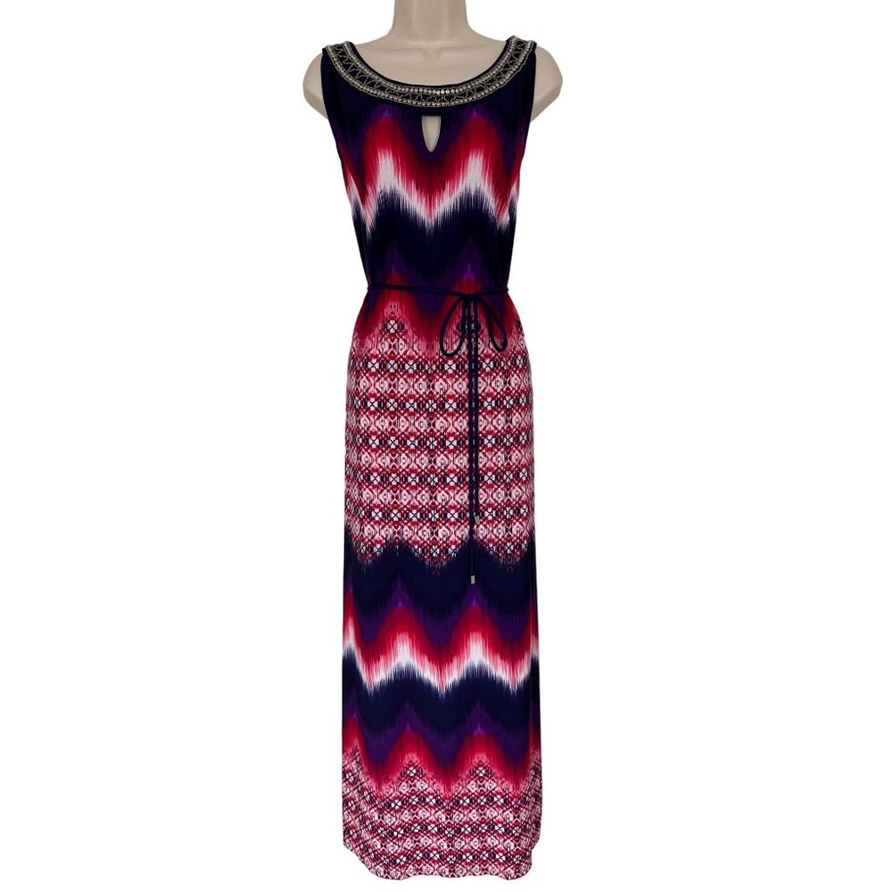 Size 1X 16 18 EMBELLISHED KEYHOLE MAXI‎ DRESS W/TIE Summer Wedding PLUS SIZE